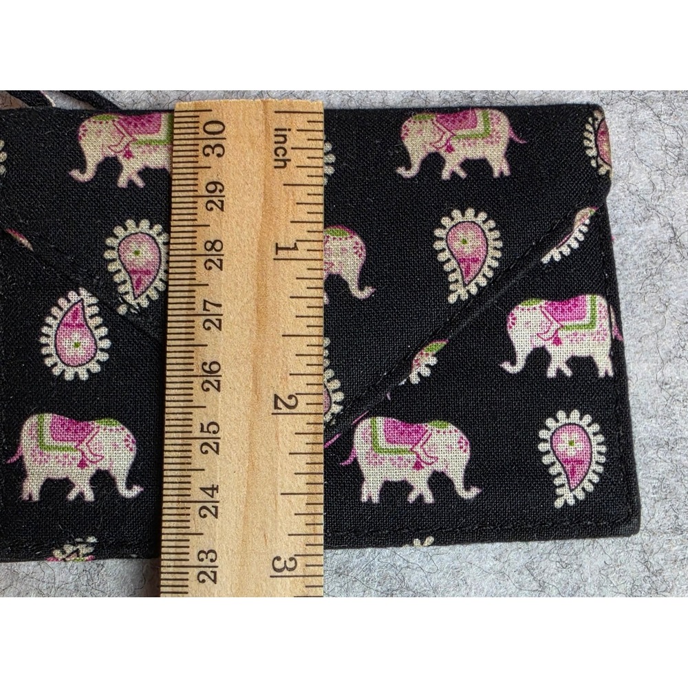 Vera Bradley Java Blue Elephant Paisley ID Case Lanyard Wallet Black Pink - Picture 4 of 5